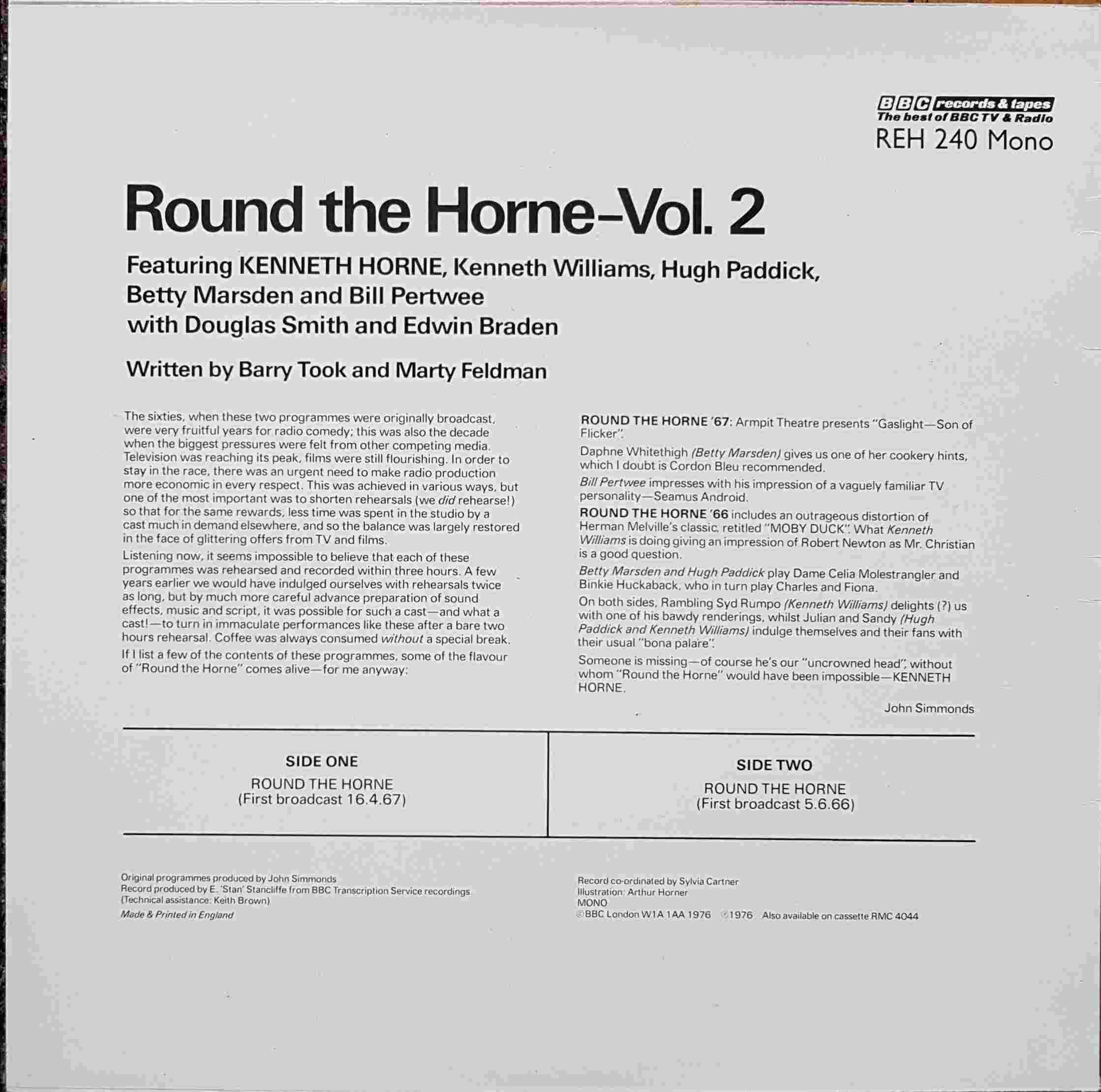 Picture of REH 240 Round the Horne volume 2, more of the best by artist Barry Took / Marty Feldman from the BBC records and Tapes library